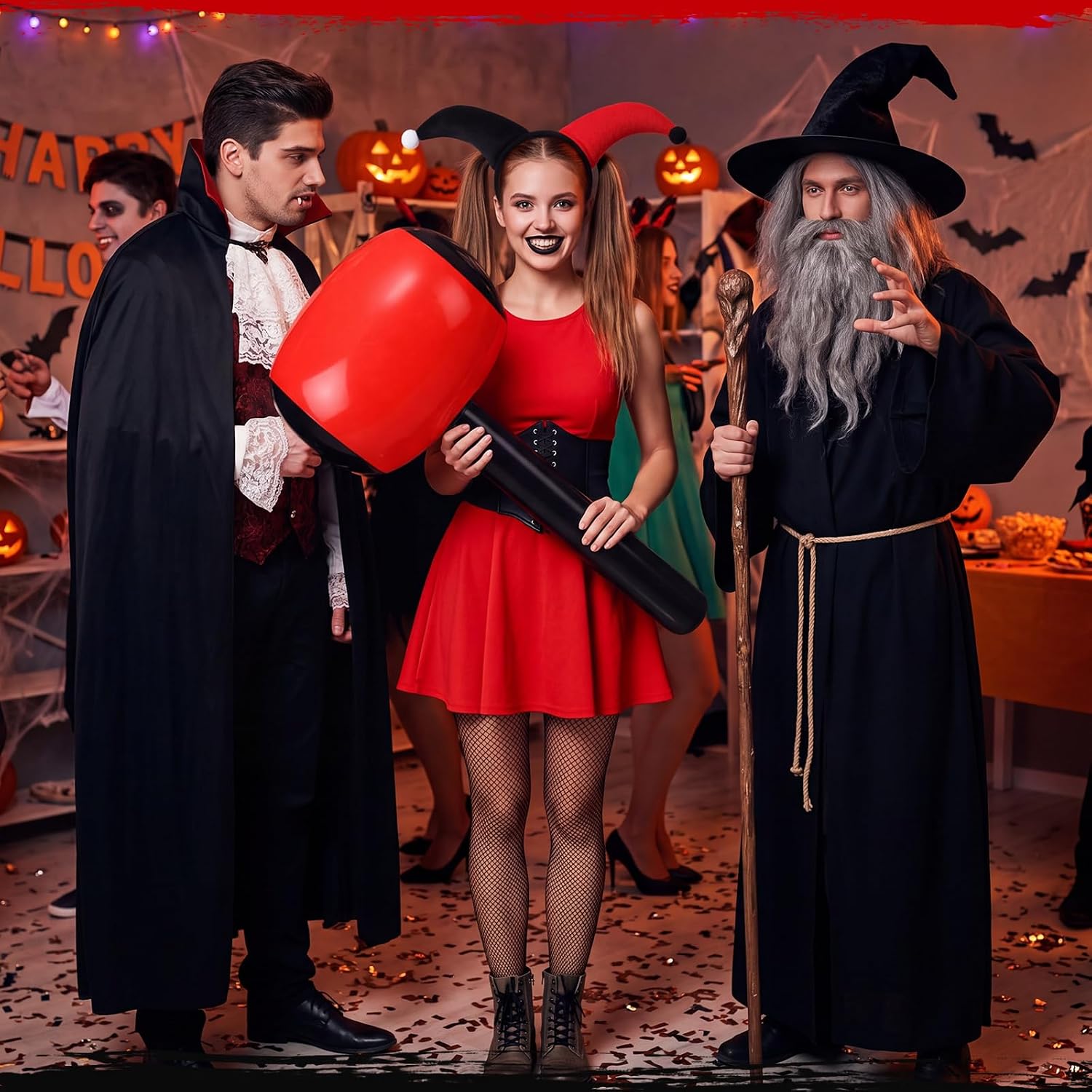 Maiteenly 2 Pcs Halloween Jester Costume Women Black Red Clown Accessories