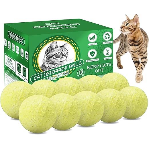 Cat Repellent Outdoor & Indoor, Natural Cat Deterrent Balls with Essential Oils to Help Keep Cats Off Yard, Garden, Lawn, Plants, Furniture & Trash Can Areas, Long-Lasting Repellent, 10 Pack