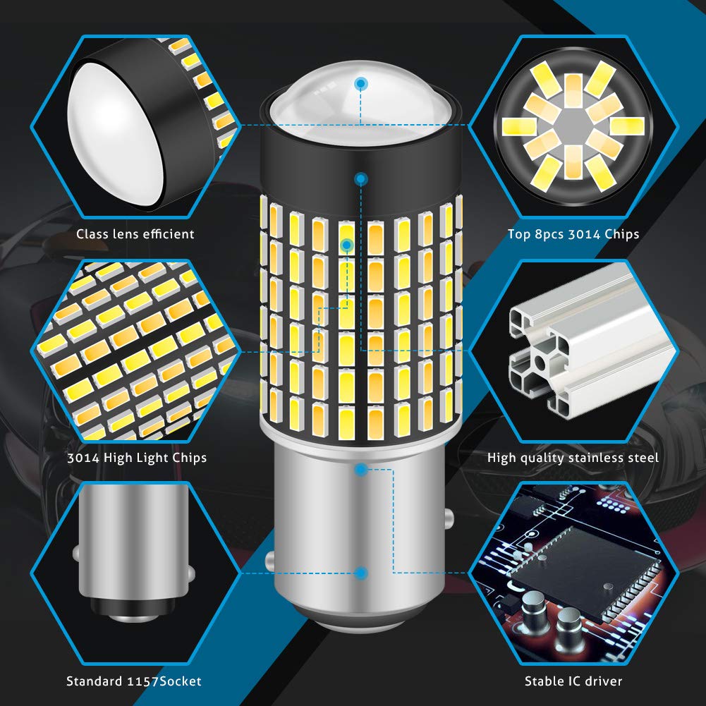 KATUR super jasne 1157 2057 2357 7528 BAY15D P21/5W przełączane żarówki LED białe/bursztynowe 3014 120SMD z projektorem do świateł kierunkowskazów i świateł do jazdy dziennej/DRL (4 sztuki)