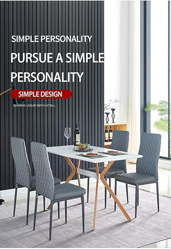 Miniatura 9 de JT Silla de comedor minimalista moderna de cuero ignífugo con diseño de rejilla de diamante, para restaurante, hogar, conferencias, juego de 4 o 6