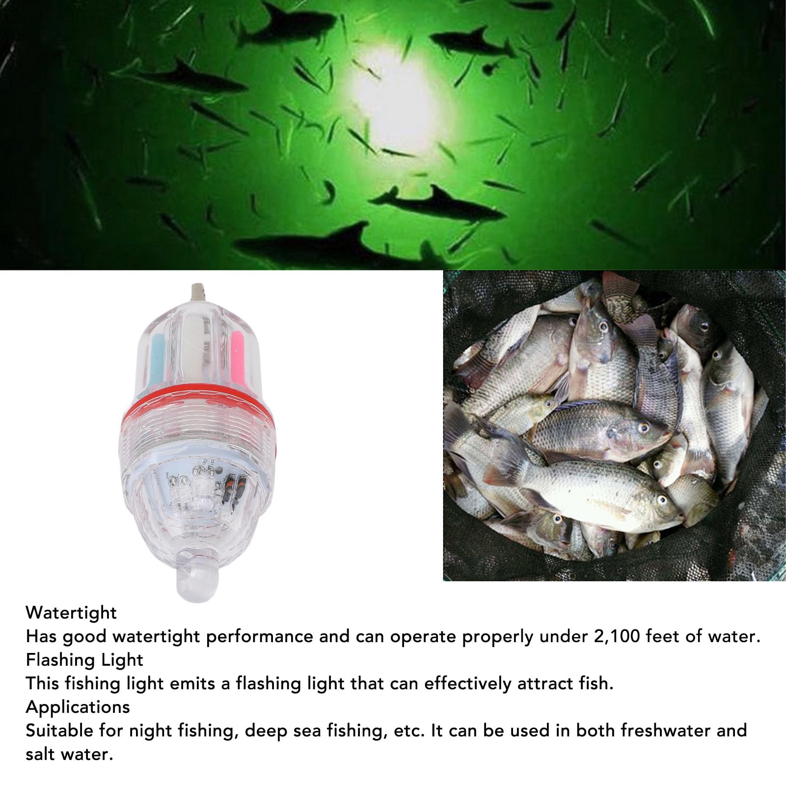 LED Underwater Fishing Lures, Fish Attracting Lure Light Attractive Lamp Bait for Deep 2100 Feet Freshwater Saltwater