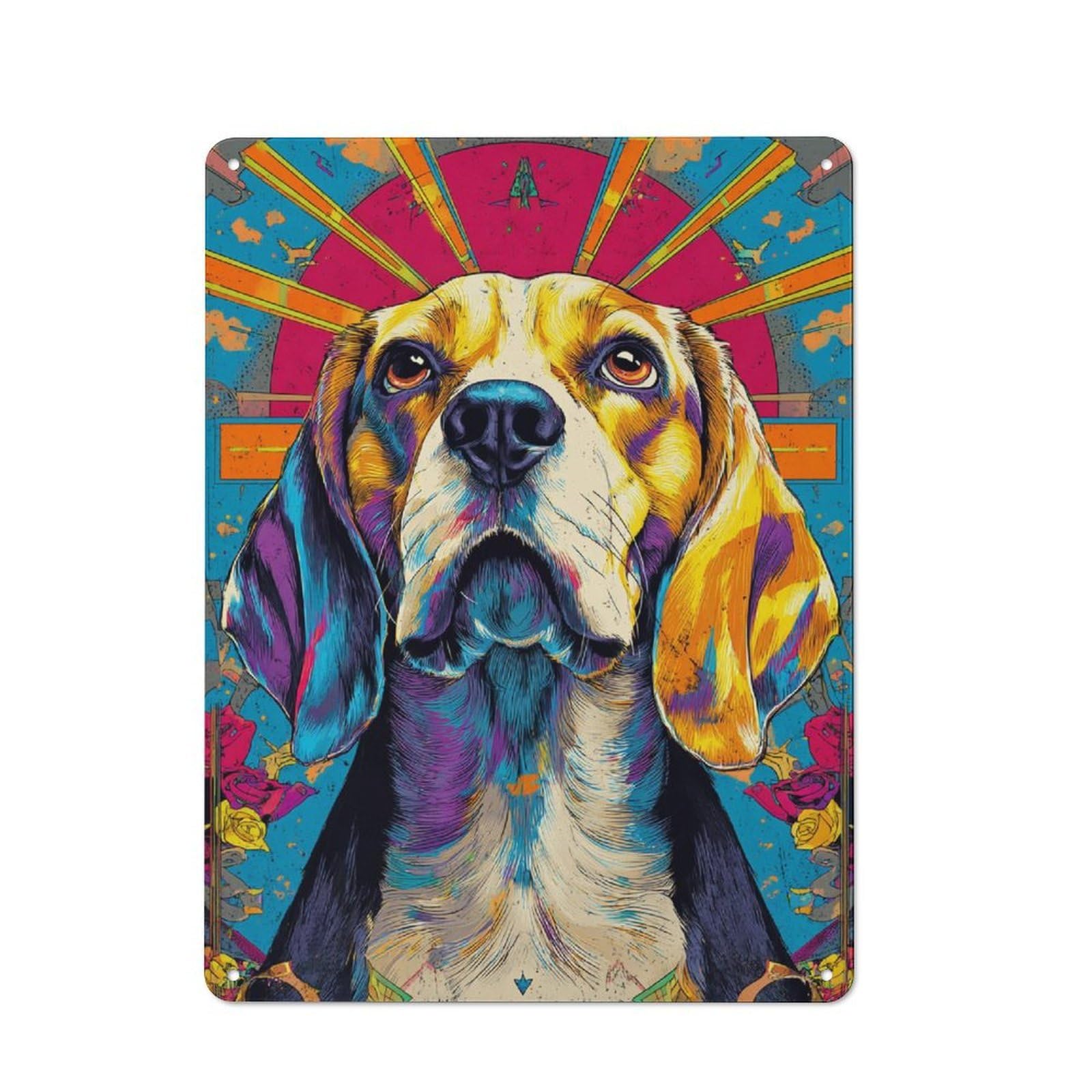 Junmoney Vibrant Beagle Portrait Artwork -2 Retro Metal Plaque 40X30cm For Guest Room Or Hallway, Housewarming Present For People Styling Guest Room And Hallway