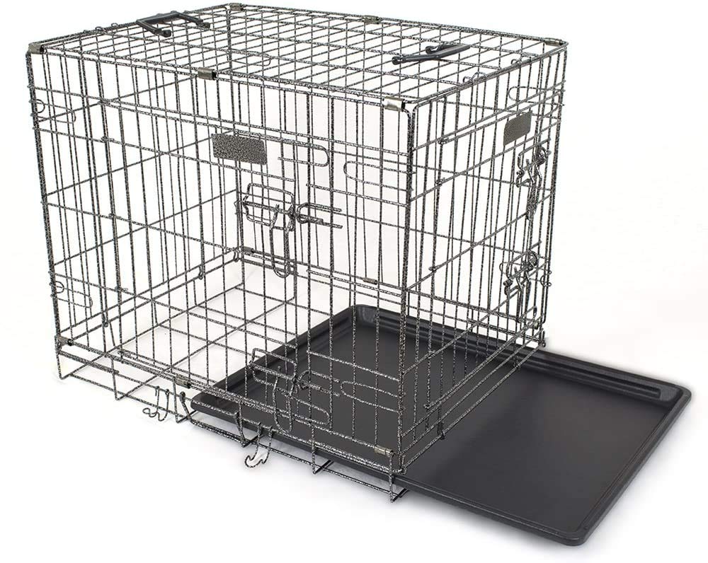 Pet's Solution - Kennel Trasportino Cani, Gatti o Pappagalli, in Metallo, Pieghevole, con Vassoio alla Base, Apertura Frontale - 60x42,5x50 cm