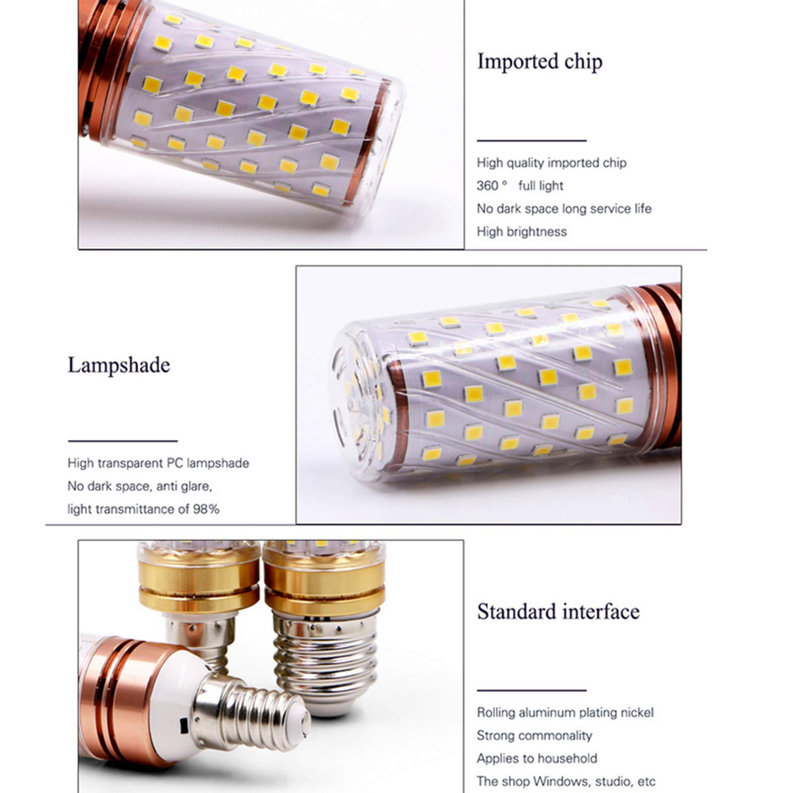 Bombillas vela LED Bombilla ahorro energía 16 W, bombillas LED maíz sin parpadeo, no regulables 2835 SMD, paquete 4 natural