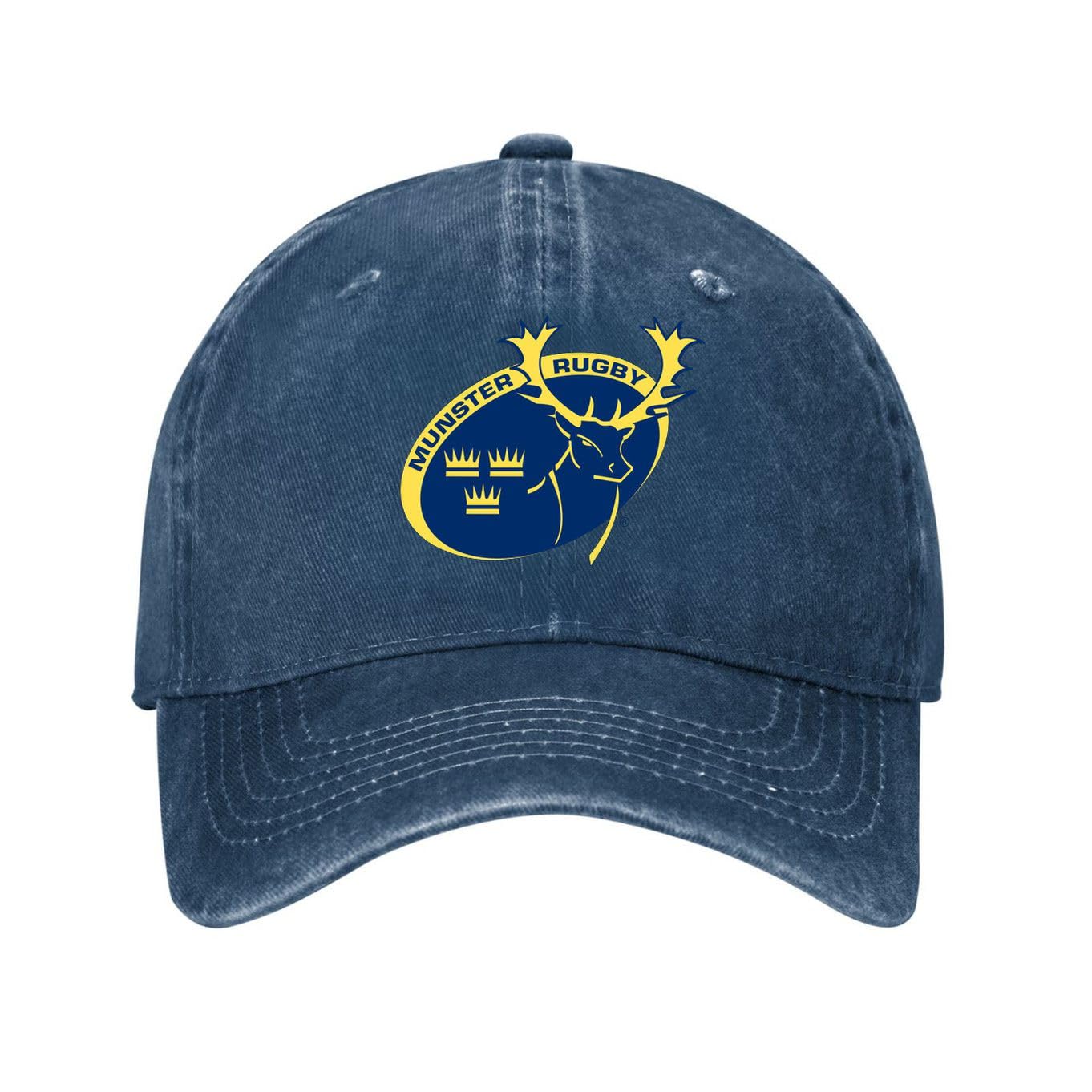 Kciutud Munster Rugby Navy Blue Washed Denim Baseball Cap Adjustable Vintage Distressed Dad Hat Men Women Retro Soft Cotton Unstructured Size is: One Size
