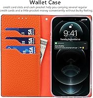 Vista 138 de iCoverCase Funda tipo cartera compatible con iPhone 13 Pro Max con ranuras para tarjetas, funda magnética de piel auténtica con bloqueo RFID, Naranja