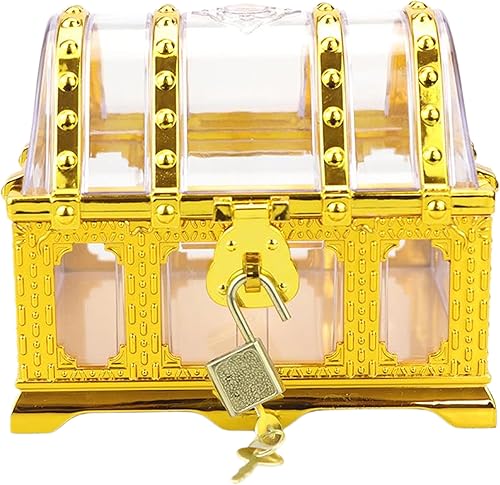 Miniatura 21 de Cofre del tesoro pirata para niños: pequeña caja del tesoro con cerradura y llave, caja de colección vintage de plástico para almacenamiento de