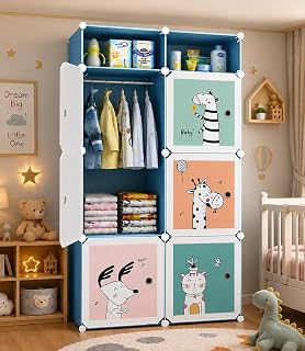 RYUGA Plastic Wardrobe for Clothes | 6+2 Cube Baby Almirah Cupboard for Bedroom | Collapsible Portable Wardrobe for Clothes Storage | Kids Almirah for Clothes | Storage Cabinet for Baby