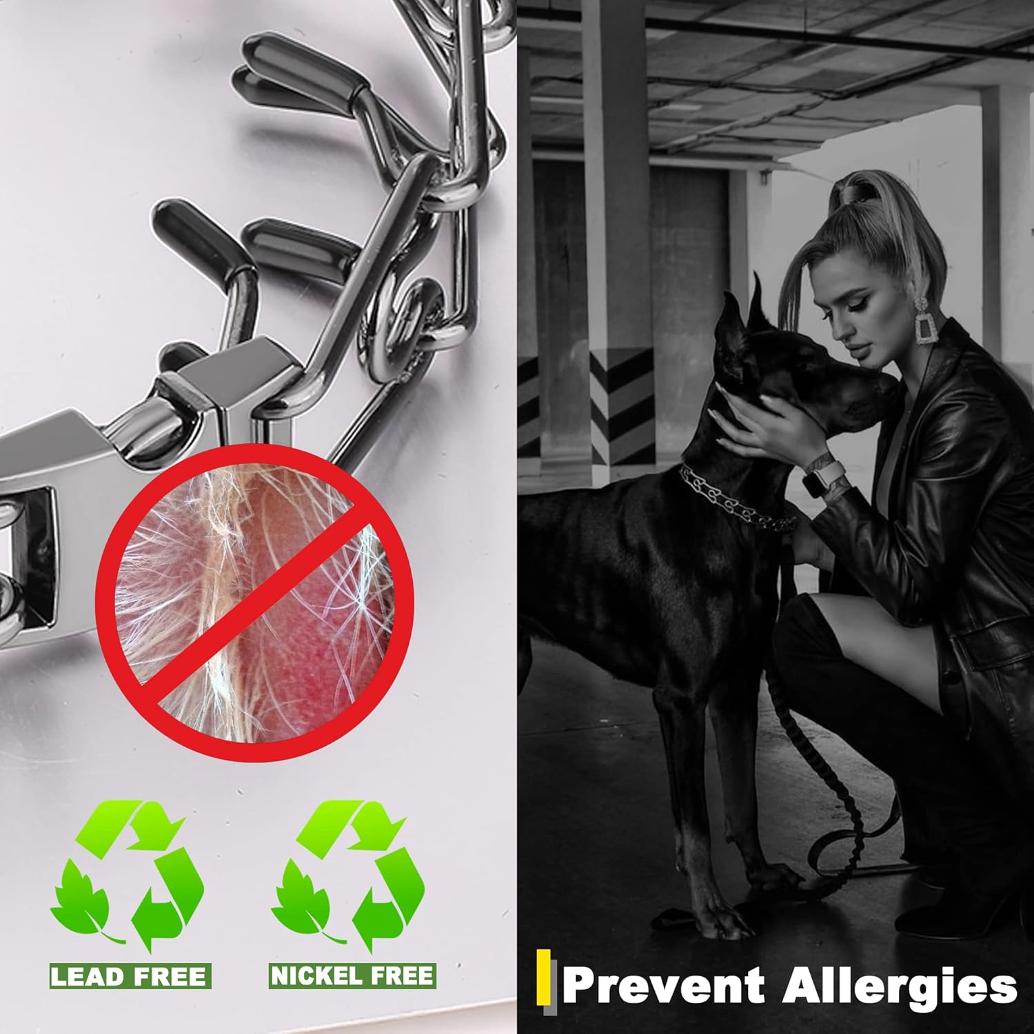 Pinch Prong Collar for Dogs, Adjustable Dog Training Choke Spike No Pull Martingale Collars with Quick Release Buckle for Small Medium Large Dogs Stainless Steel (12"~28" Black 3.0mm)