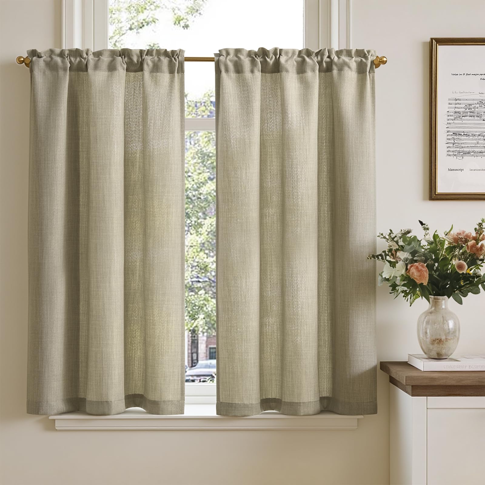 TOPICK Tenda Cucina Tende Corte Piccole Brise Vento, Taupe 65x115 cm 2 Pannelli con Passante per Traversa Per Finestra, Armadio, Mobile Basso, Camera e Copertura Sotto Lavandino