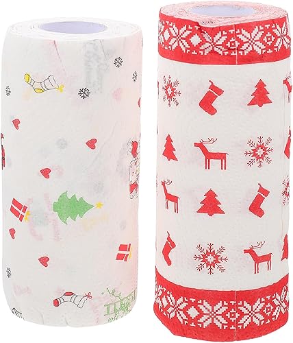 BESTonZON Papel de cocina de Navidad Toallas de mano de papel de Navidad Rollos de cocina Toallas de limpieza de aceite: 2 rollos