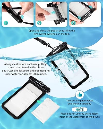 Miniatura 14 de Hiearcool Bolsa impermeable para teléfono, bolsa de playa impermeable compatible con iPhone 17, 16, 15, 14, 13 Pro Max, IPX8, artículos esenciales