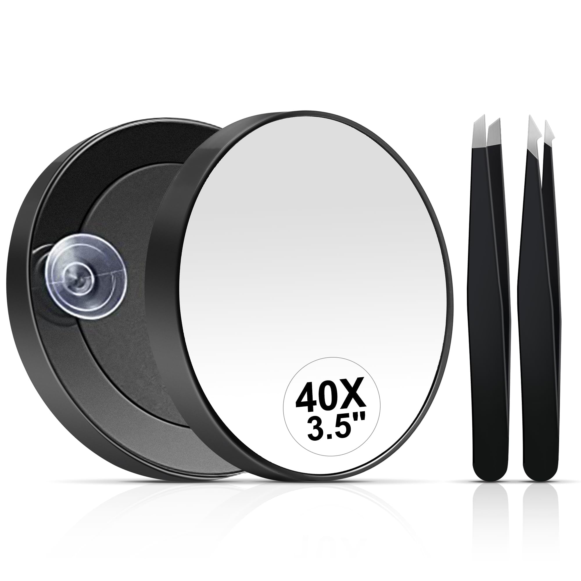 40X Magnifying Mirror, Small Magnifying Mirror with Suction Cup and Tweezers, As a Travel Essentials, Compact Mirror Set for Plucking Eyebrows 3.5 Inches
