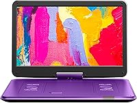 Yoton 17.5" Portable DVD Player with 15.6" HD Swivel Screen, 6Hr Battery, USB/SD/TV Sync, Multi-Format - Purple