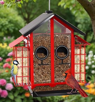 Weatherproof Bird Feeders for Outdoors - 4Lbs Large Metal Suet Feeder for Cardinal Finch, Garden Decor Ordinary Red