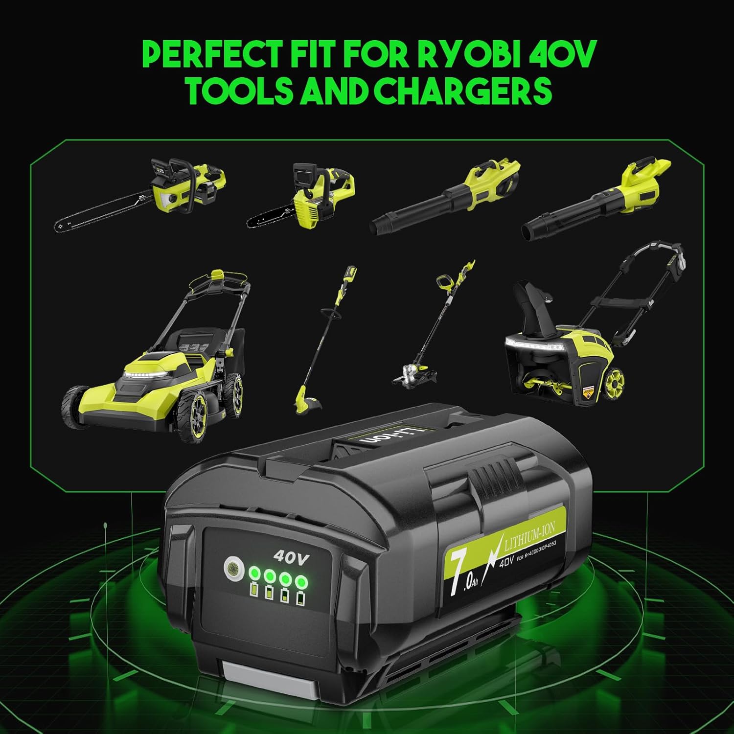 TURPOW New Advanced 7.0Ah Replacement for Ryobi 40V Battery Compatible with 40Volt Lithium Batteries OP4050 OP4026 OP40401 OP40501 OP40602