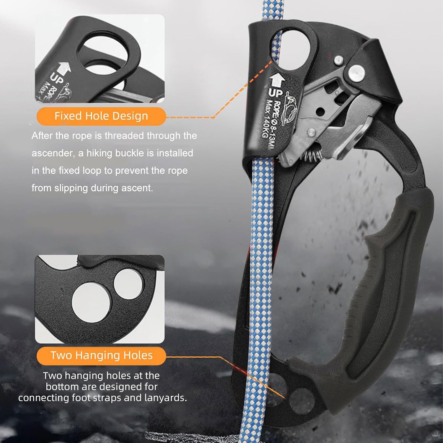 Ascender Carabiners, Lightweight Aluminum Alloy Hand Ascender Rock Climbing Tree Arborist Rappelling Gear with Ergonomic Handle Design for Rock Mountain Ascent Gear and