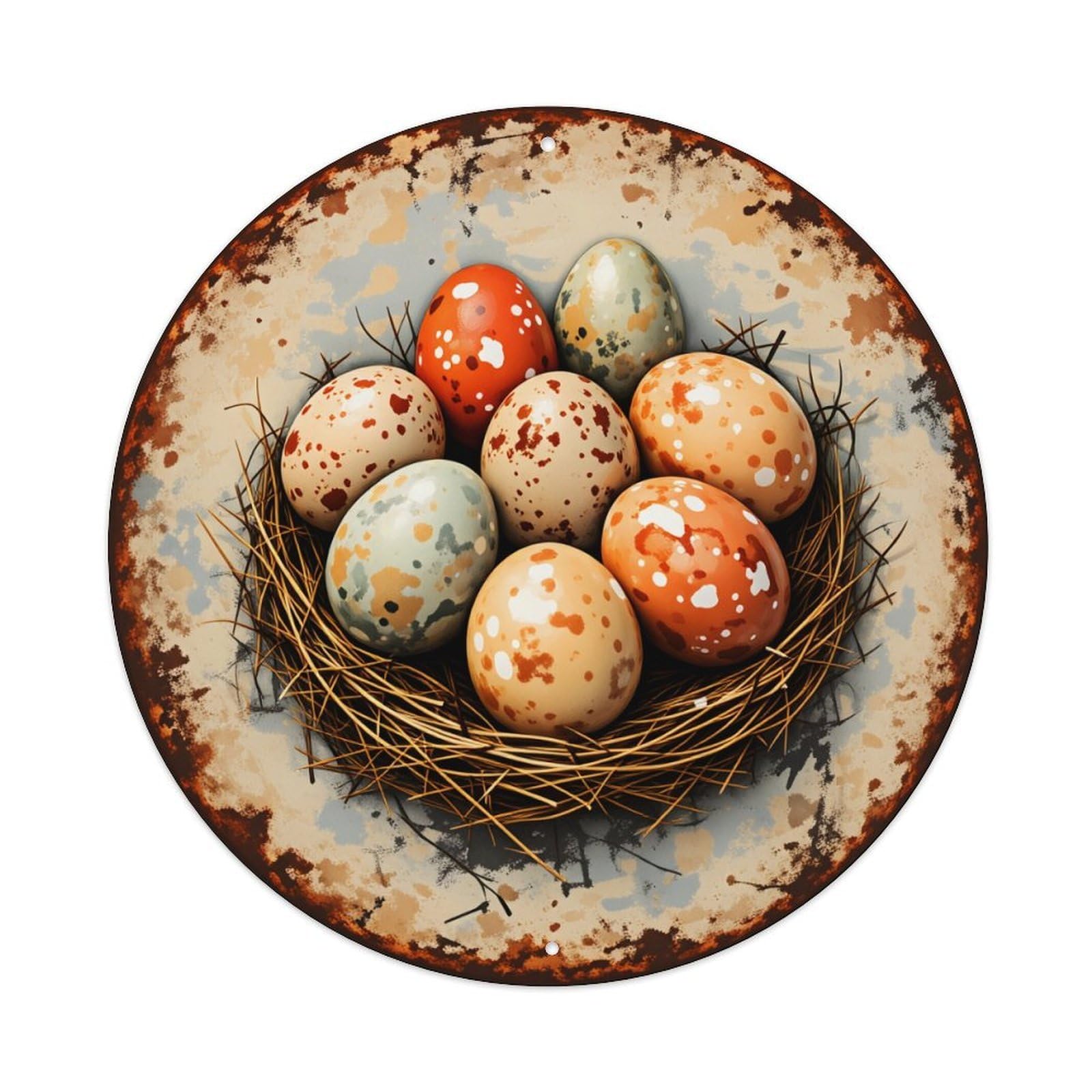 Speckled Eggs Nest Plate Art Vintage Metal Tin Sign Retro Wall Decor for Home Bar Garage Cafe, Indoor & Outdoor Decorative，circle Metal Poster, 8x8 Inch