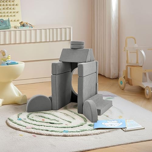 Miniatura 7 de Karl home Sofá infantil de 14 piezas, sofá modular para niños, sofá multifuncional de espuma para niños, escalada y relajación, sofá convertible