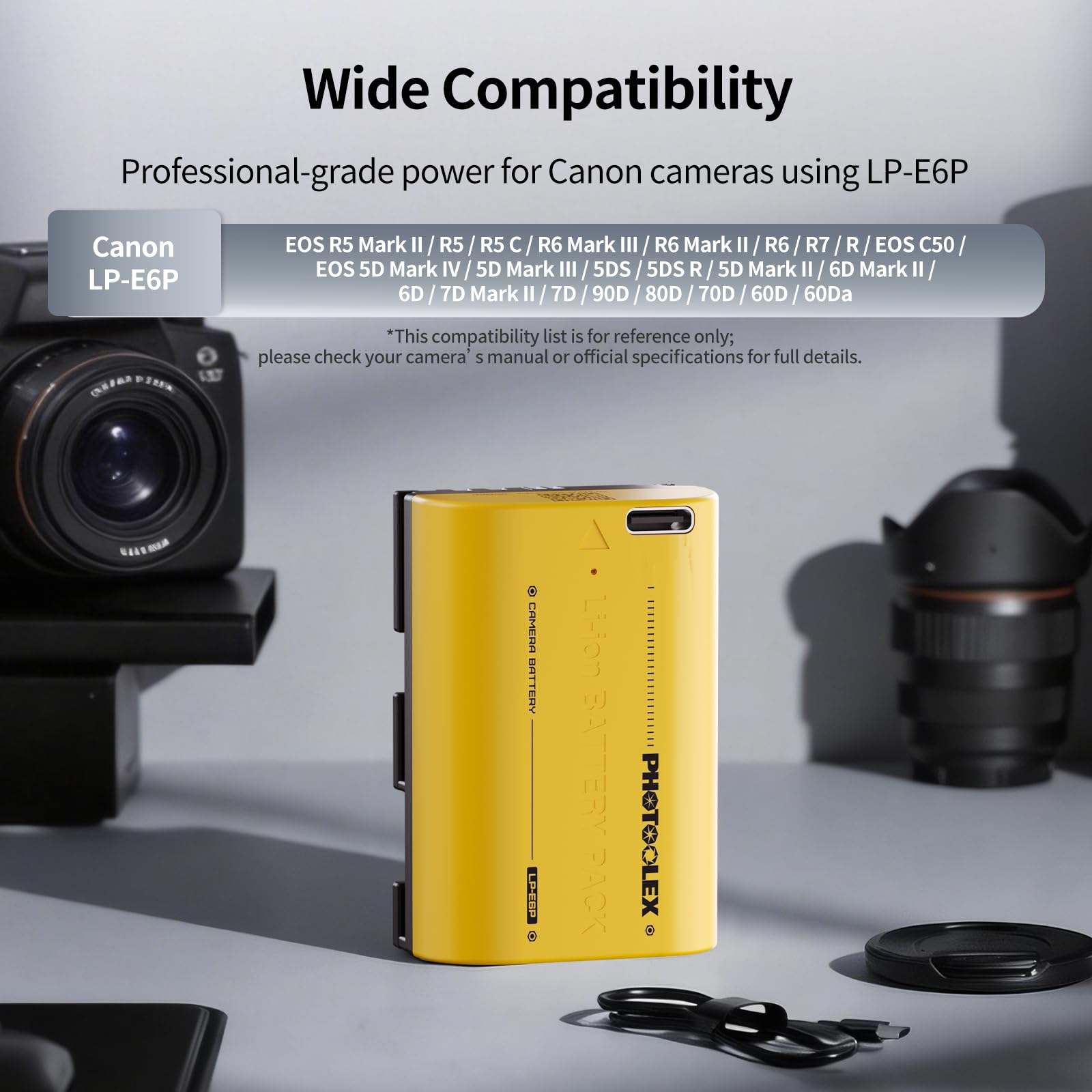 PHOTOOLEX LP-E6P Batterie, 2520mAh Batterie Rechargeable pour Canon avec Port USB-C, Compatible avec Canon EOS R6 Mark II/R5 Mark II/R/R7/R6/R5/C50/5D Mark III et IV/5DS/6D/6D Mark II/7D/80D et 90D