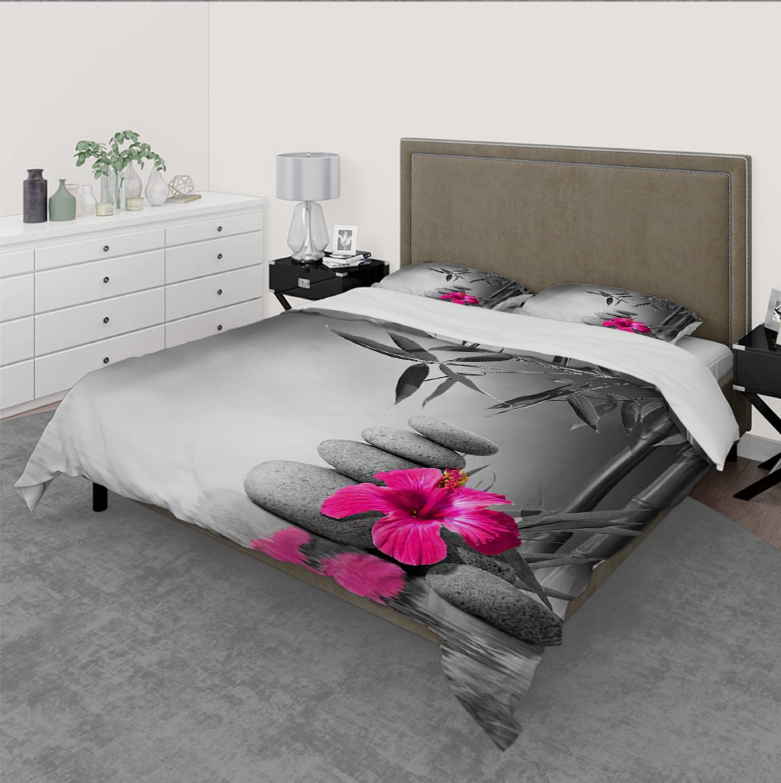 Zen Meditation Komplet pościeli z zamkiem błyskawicznym, 4 narożne tasiemki, 2 poszewki na poduszkę bez prześcieradła, miękka mikrofibra, 3 szt., 135 x 200 cm