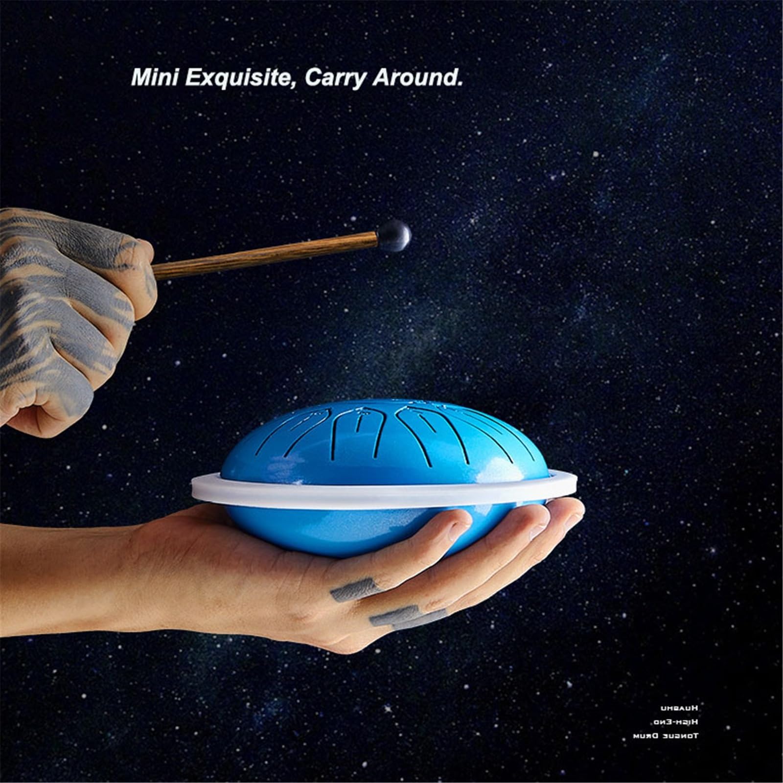 Tambor de lengüeta de acero de 15 cm y 11 notas, instrumento de percusión artesanal estilo handpan con baquetas y funda, ideal for meditación curativa, musicoterapia, yoga, niños(Blue)