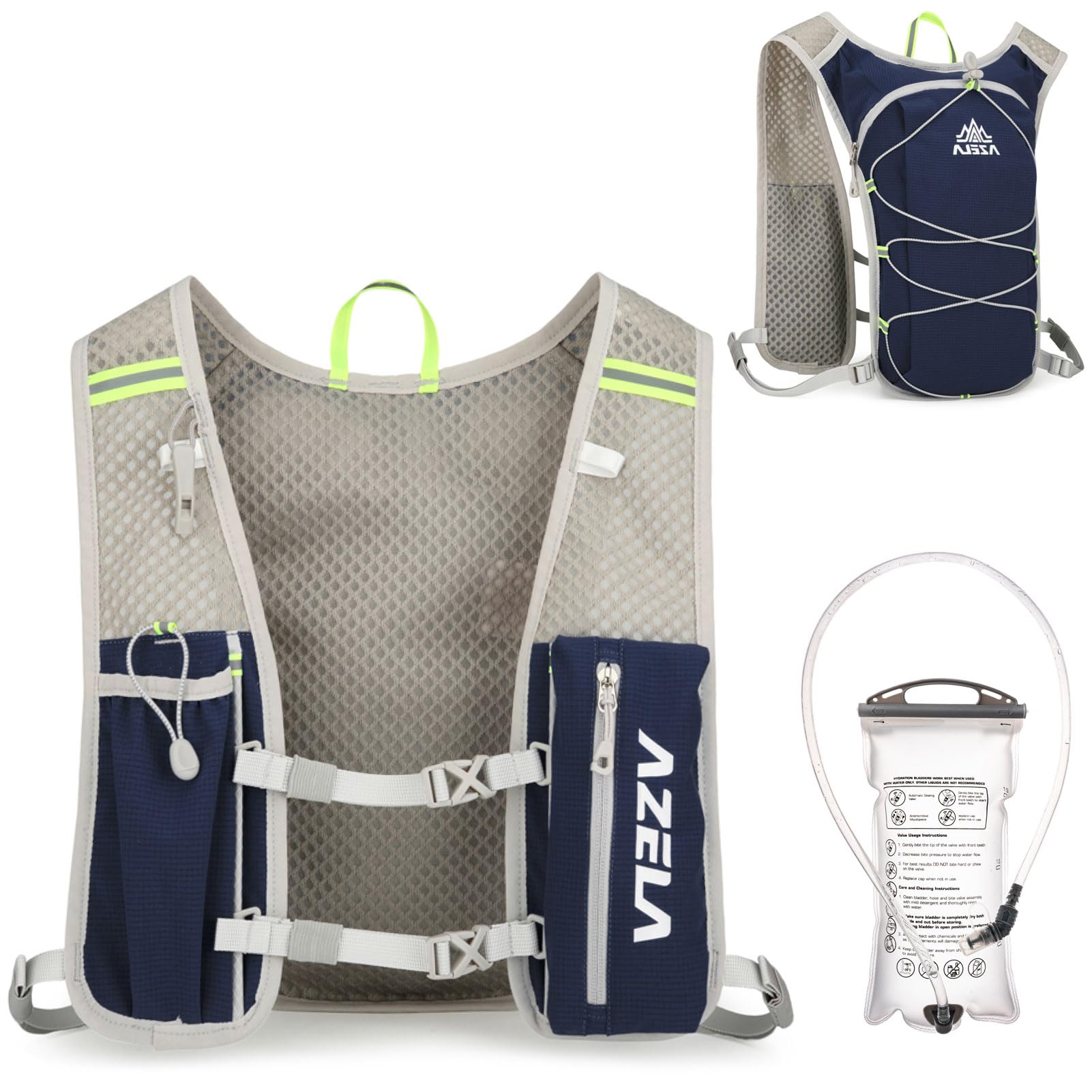 Azarxis Zaino da Corsa Ultraleggero 7L, con Sacca Idrica e Rete 3D - Solo 160g/170g, Strisce Riflettenti 360°, per Running e Ciclismo Uomo Donna