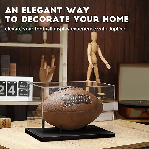 Miniatura 6 de JupDec Vitrina de fútbol de tamaño completo, caja transparente de acrílico con soporte de madera, soporte para recuerdos con protección UV, para