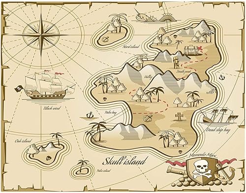 Miniatura 3 de Vinilo de pared de 55.0 x 30.0 in con diseño de calavera de piratas con sombrero, bandera de isla desierta, para despegar y pegar, autoadhesivo,