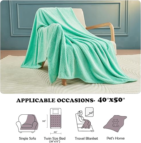 Miniatura 5 de NEWCOSPLAY Manta súper suave de franela sedosa de alta calidad con patrón de hojas, ligera, para uso en todas las estaciones (aguamarina, manta (40