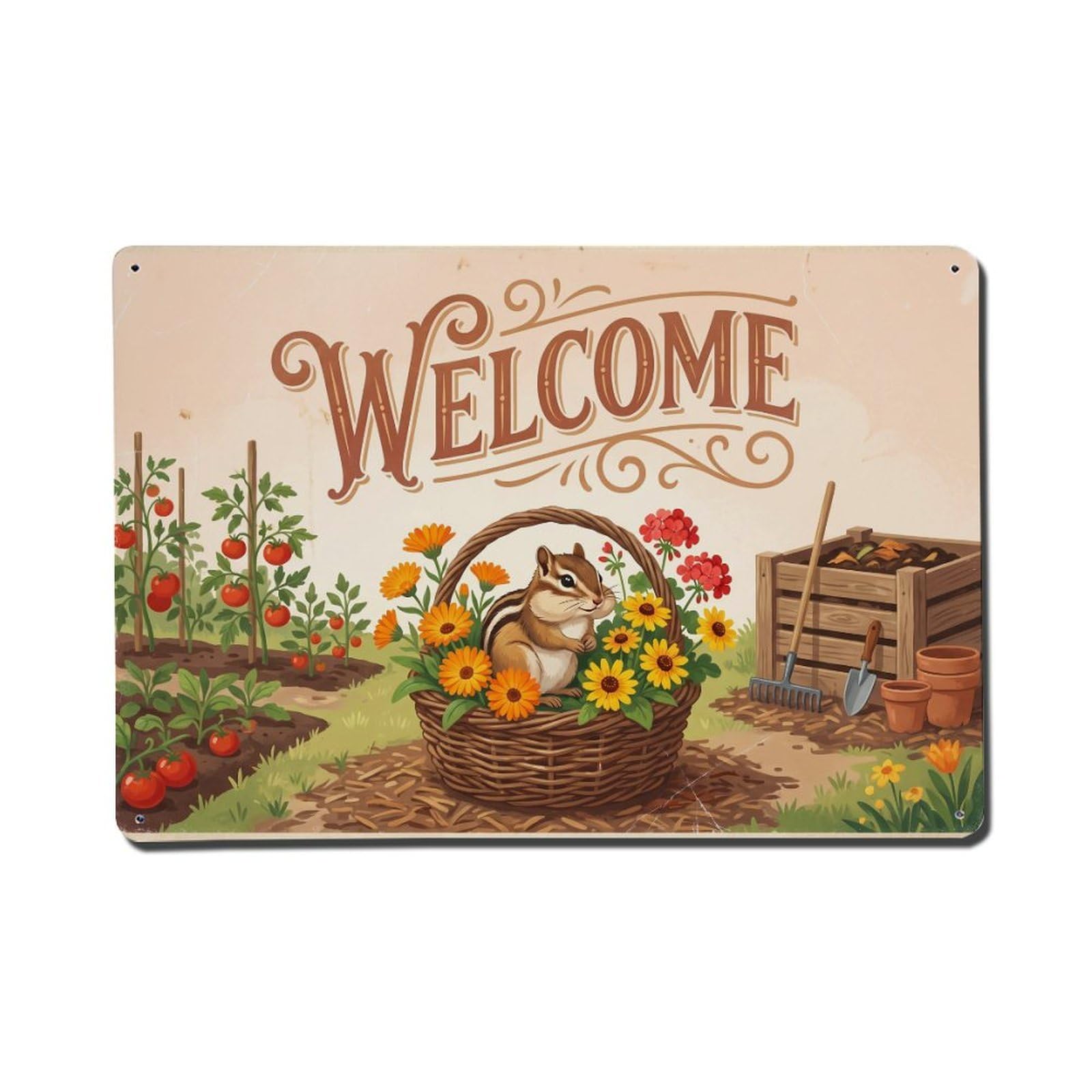 Vintage Welcome Chipmunk Sunny Day Metal Tin Sign