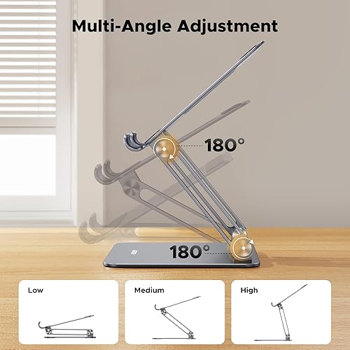 Miniatura 10 de UGREEN Soporte para tablet para escritorio, soporte de doble varilla de aluminio, soporte para tableta, base ajustable, elevador multiángulo,