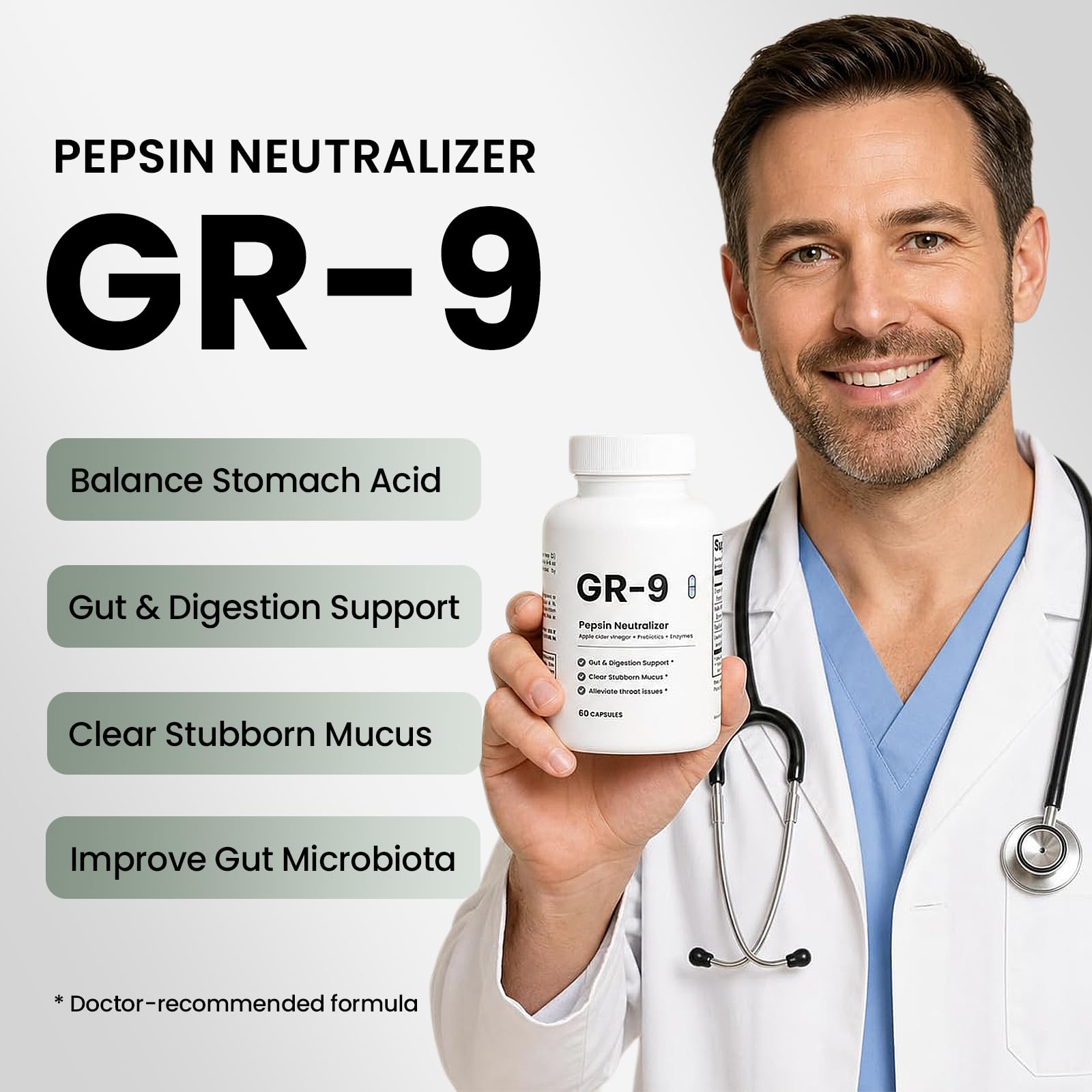 GR-9 Pepsin Neutralizer, GR 9 Supplement Pepsin, Gut & Digestion Support, Clear Stubborn Mucus, with Apple Cider Vinegar & Jerusalem Artichoke - 90 Capsules (1PCS) — Amazon image 2