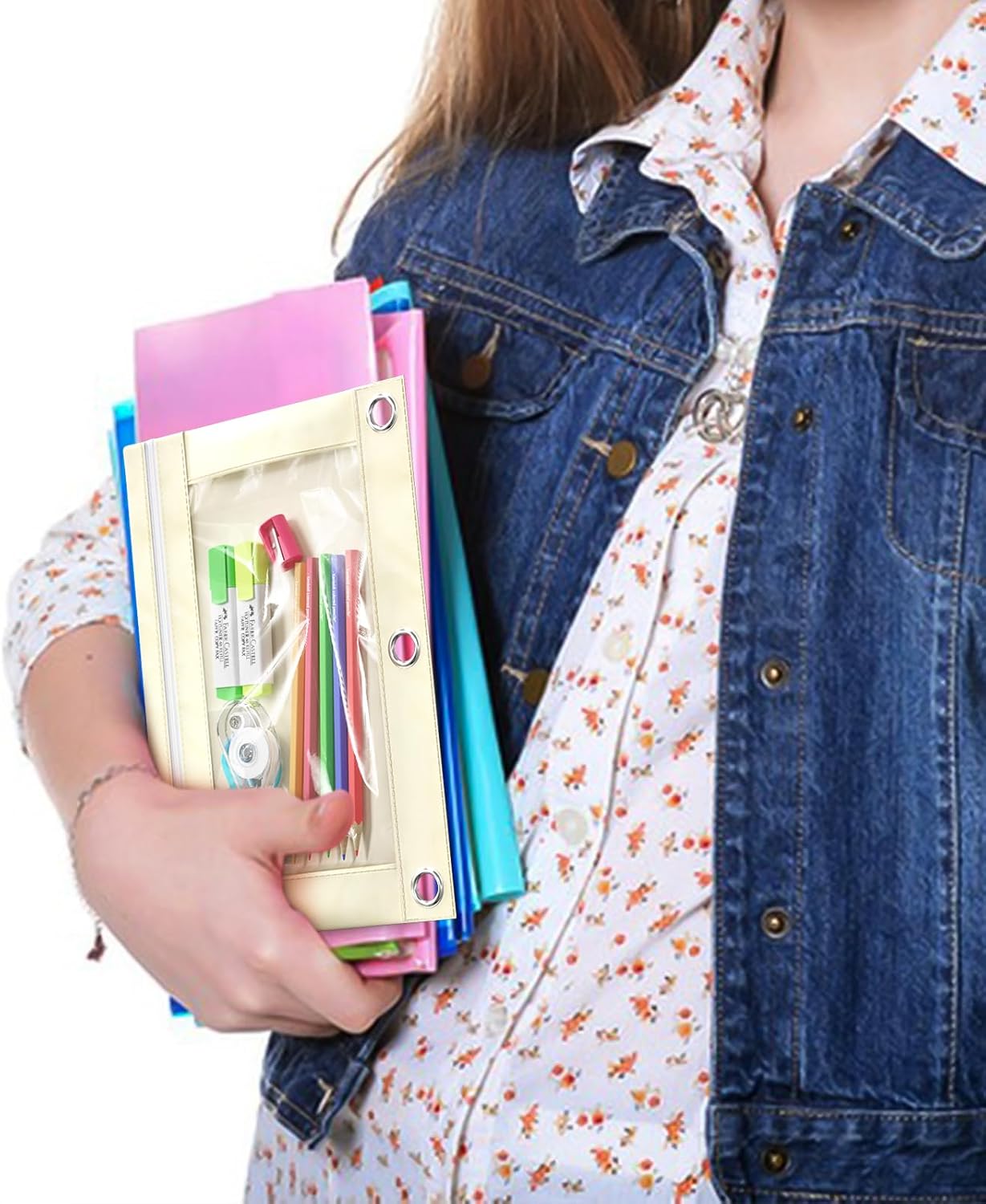 DoDoMagxanadu Binder Pencil Pouches, Pencil Pouch for 3 Ring Binder with Zipper Pulls, Clear Window Pencil Case for Binder, Zipper Pencil Pouches with Rivet Enforced 3 Ring, 20 Pack, 10 Color - Image 7