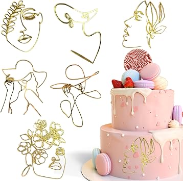 6 PCS Gold Lady Face Cake Topper, Acrylic Minimalist Abstract Art Design