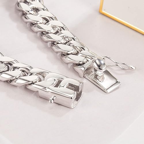 Miniatura 5 de Pulsera de plata de ley 925 maciza de eslabones cubanos de Miami para hombre, de 0.47 pulgadas, rectangular, 7, 7.5, 8, 8.5, 9, 9.5, 10 pulgadas de