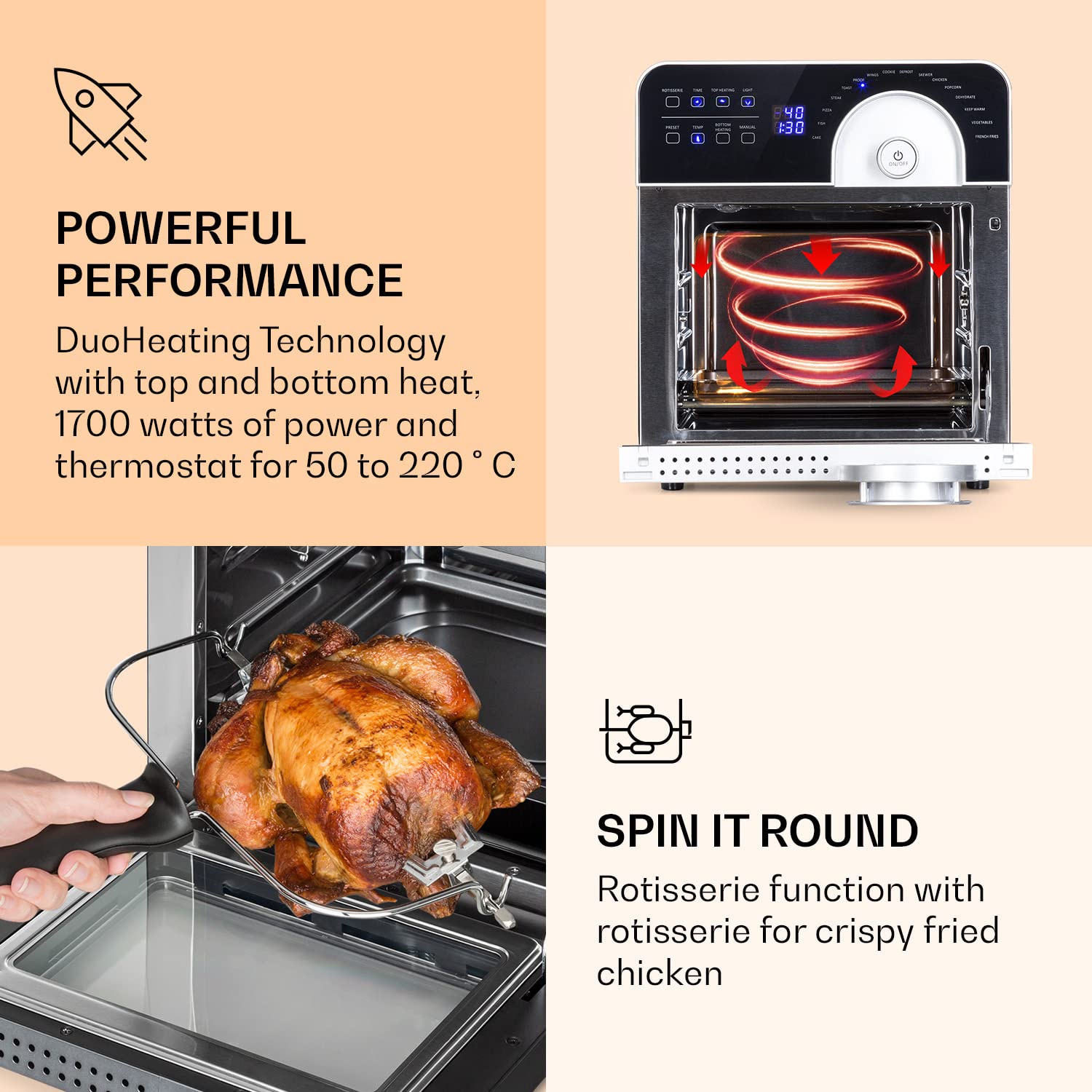 Klarstein AeroVital Cube Chef Frytkownica beztłuszczowa - 1700 W frytkownica, Airfryer z ekranem dotykowym, 16 programów, 50-220 °C, 14 L, ok. 10h programator czasu, Stal nierdzewna, srebrna
