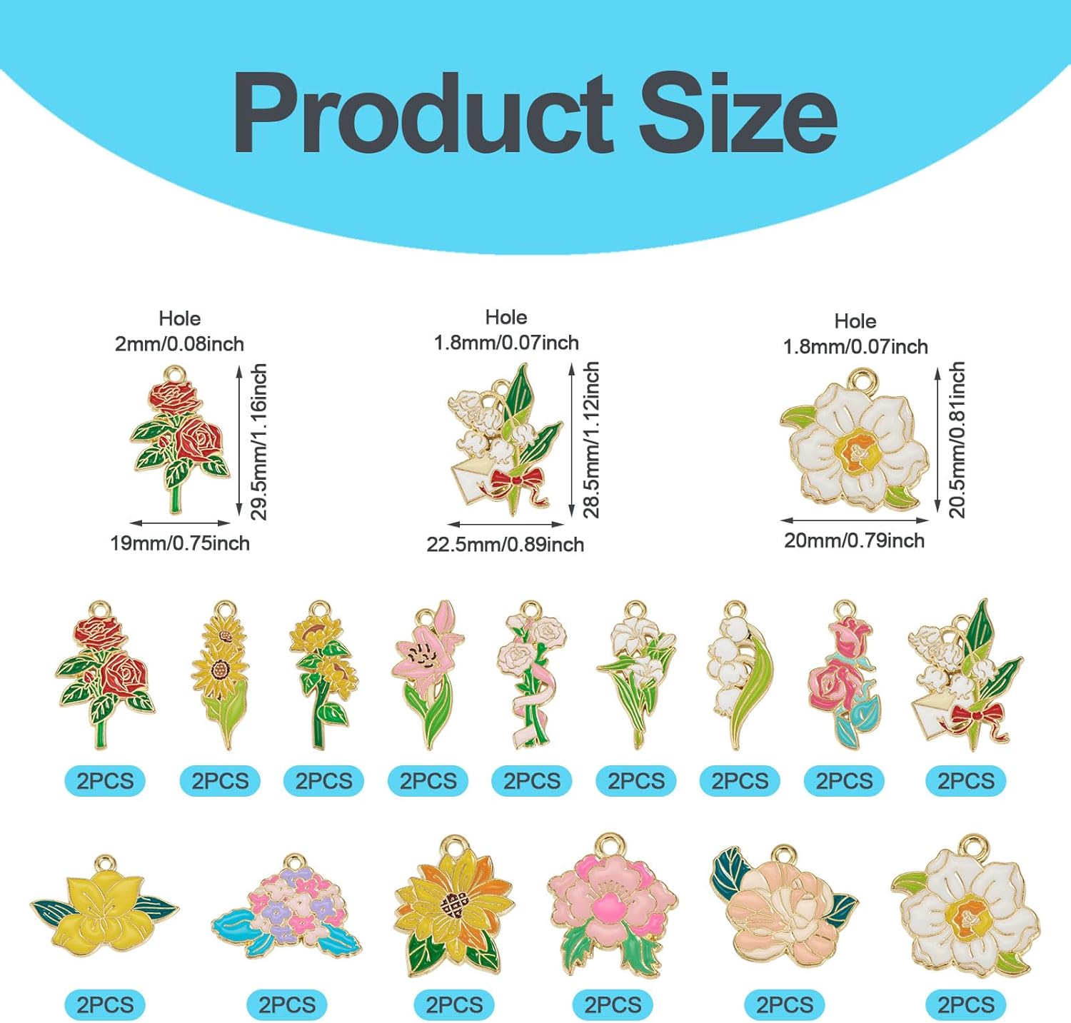 Cheriswelry 30Pcs Flower Charms for Jewelry Making Enamel Alloy Gold Plated Flower Pendants Floral Hang Ornament 19.5-34.5mm for DIY Crafts Necklace Bracelet Earring Mother’s Day Decor - Image 2
