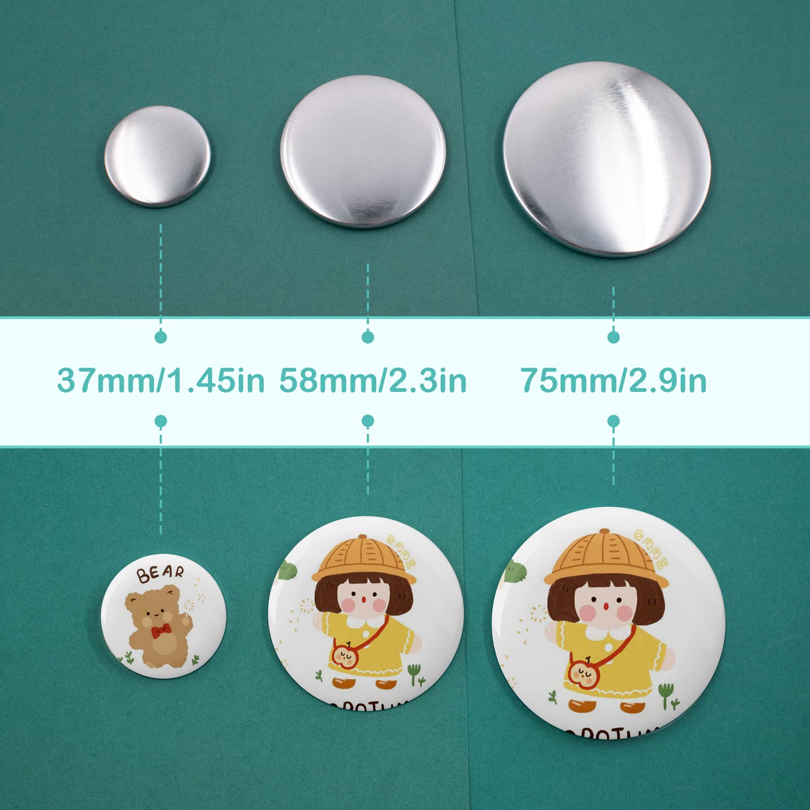 100 sztuk 58 mm puste guziki, części do przypinek, części do produkcji guzików, maszyn DIY, rzemiosła, w tym metalowe osłony, tylna osłona i przezroczysta folia