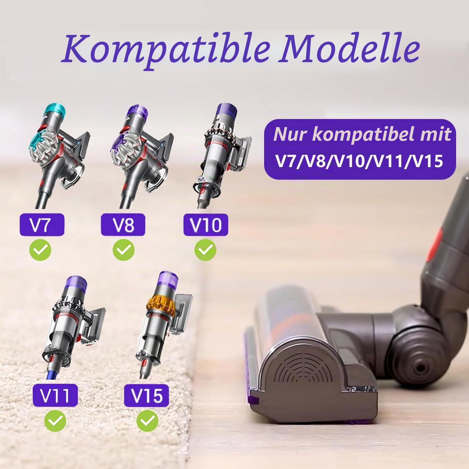 Elektrische Bürste Kompatibel für Dyson Staubsauger V7 V8 V10 V11 V15, Ersatzteil Direktantrieb Reiniger Kopf, Turbobürste Bodendüse Zubehör Ersatzteile für Hartboden Kacheln und Teppiche