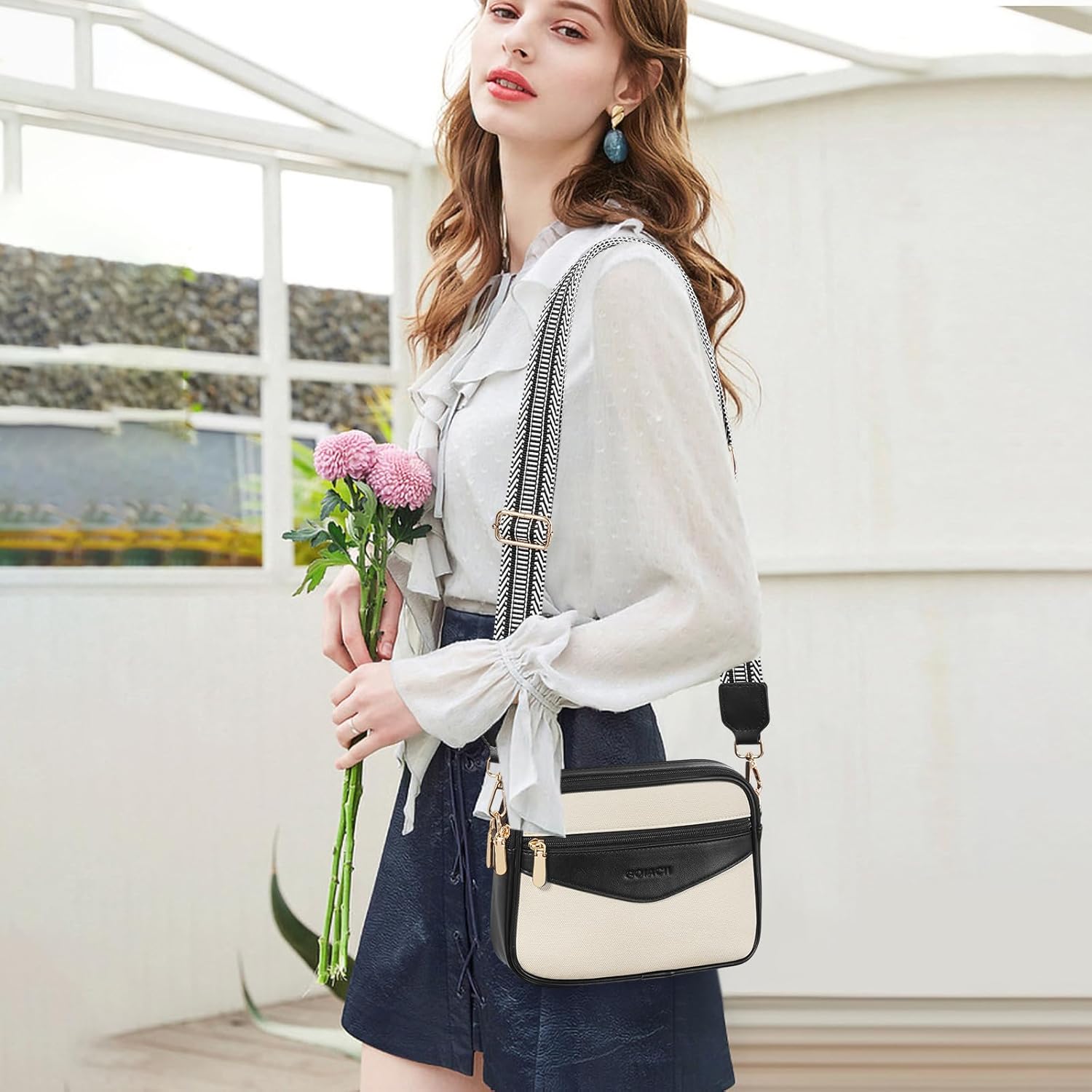 GOIACII Crossbody Bags 6-Pockets Purses for Women Vegan Leather Purses Small Shoulder Handbags with Wide Strap - Image 2