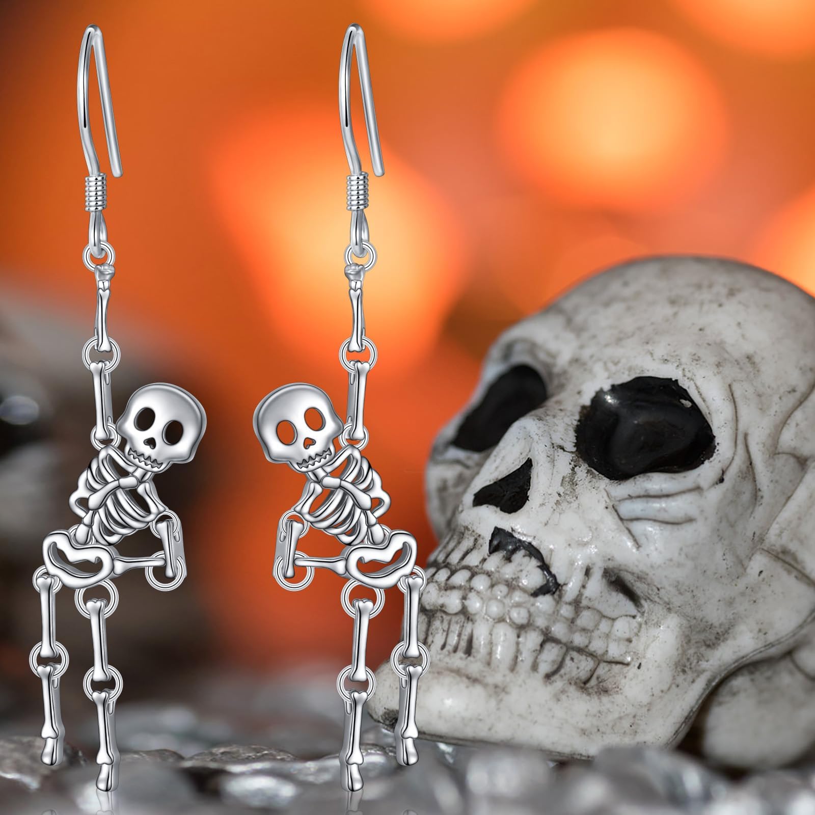 Orecchini a forma di scheletro di Halloween, in argento Sterling 925