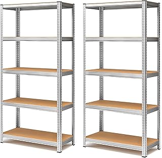 Blumixx Schwerlastregal 180x90x40 2er Set - 875 kg Tragkraft je Regal, 5 verstellbare MDF Böden - Kellerregal, Lagerregal, Metallregal Steckregal - Regalsystem für Werkstatt Abstellraum Garage