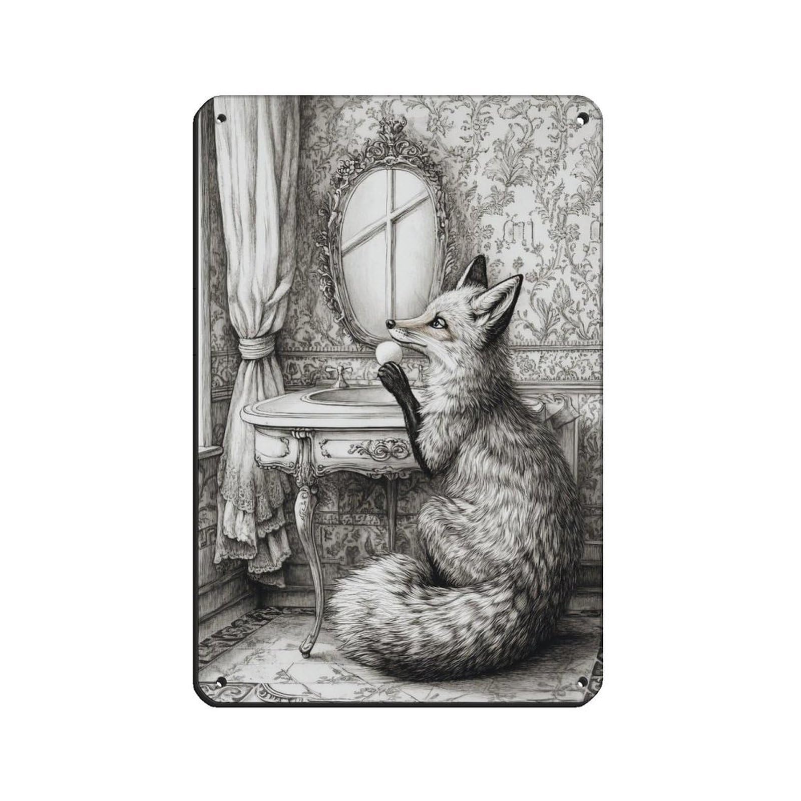 Vintage Fox in Victorian Room Retro Poster Metal Tin Sign Chic Art Retro Iron Painting Bar People Cave Cafe Family Garage Poster Wall Decoration 8x12inch(20x30cm)