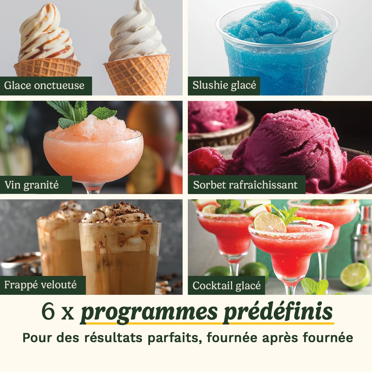 Cuisinart Frost Fusion – Boissons glacées et glaces onctueuses en un seul appareil. 6 programmes (slushies, cocktails, frappés, vin glacé, sorbets, glaces italiennes). Sans glaçons, prêt en 25 min.