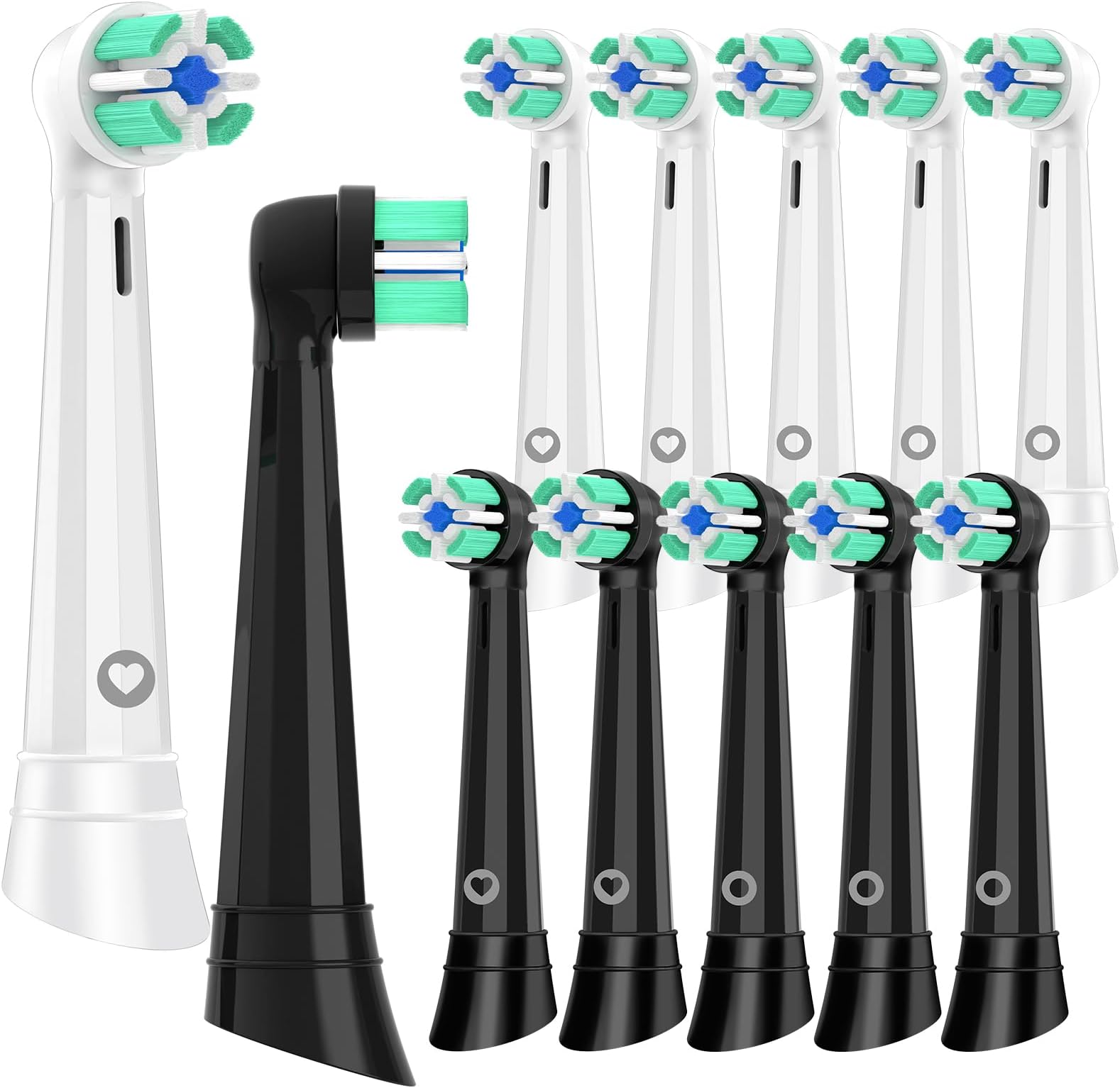 Replacement Brush Heads Compatible with Series 2 3 4 5 6 7 8 9 10 Electric Toothbrush, 12 Pack Toothbrush Heads, White+Black