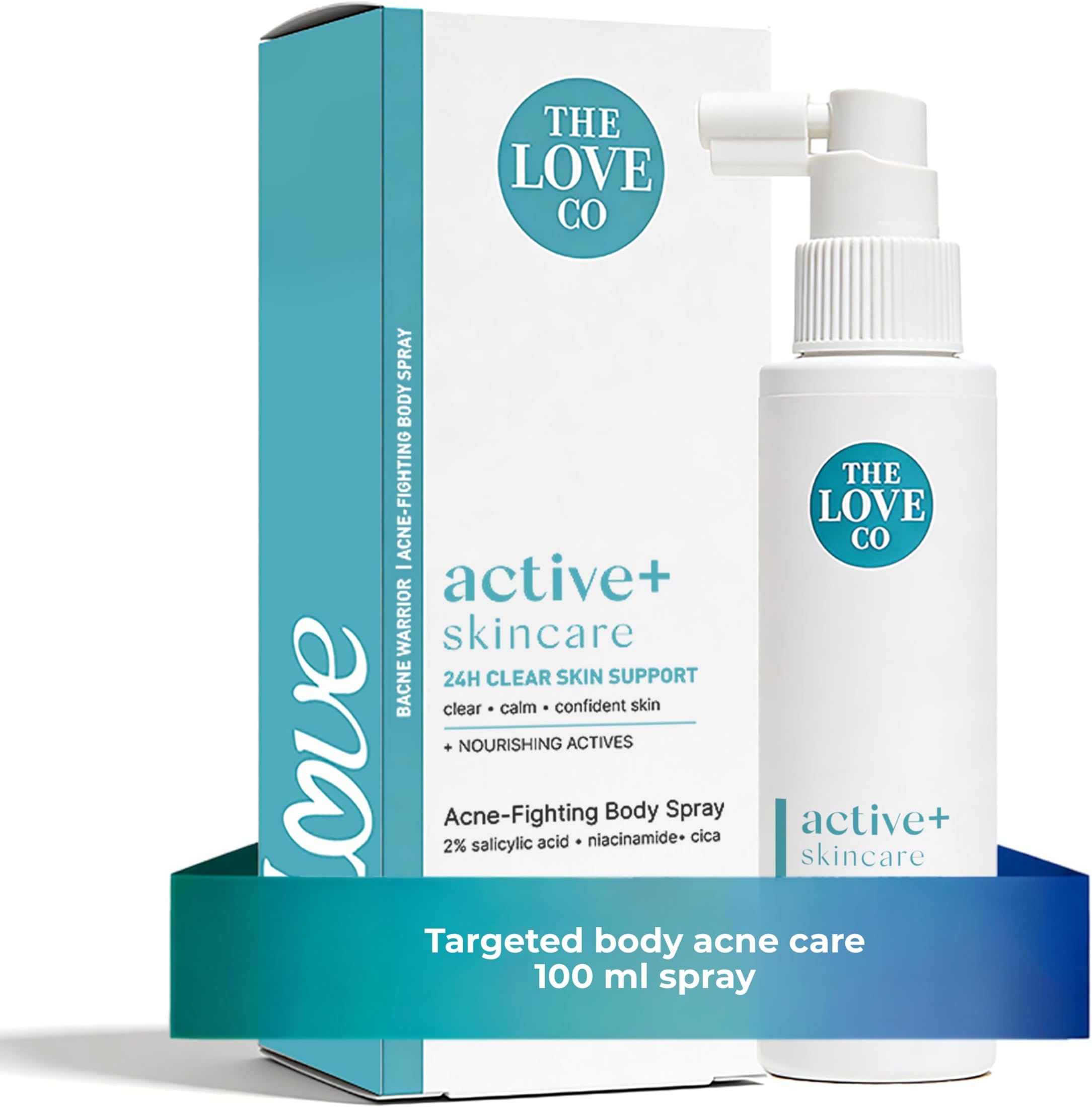 THE LOVE CO. CO Back Acne Body Spray 100Ml - 02% Salicylic Acid & Niacinamide for Back, Shoulder, Chest - Fast-Acting for Severe Acne, Unclogs Pores, Soothes Redness & Irritation