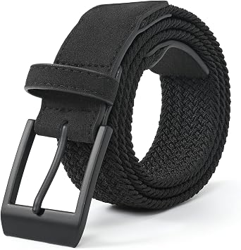 Mile High Life Braided Stretch Golf Belt Pin Oval Solid Color Buckle Leather Loop End Tip Belt For Men/Women/Junior