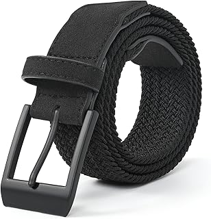 Mile High Life Braided Stretch Golf Belt Pin Oval Solid Color Buckle Leather Loop End Tip Belt For Men/Women/Junior