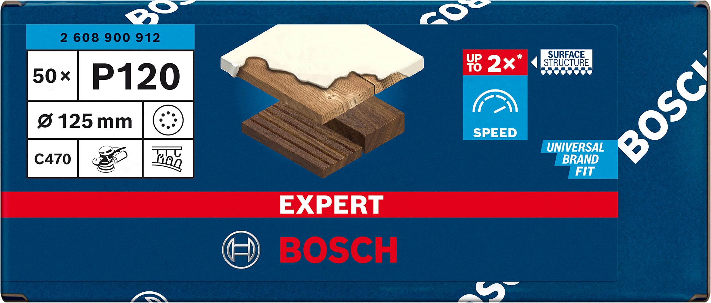 Bosch Professional 50 x Lijas Expert C470 con 8 agujeros, para Madera dura, Pintura sobre madera, 125 mm, Grano 120, Accesorios Lijadora excéntrica